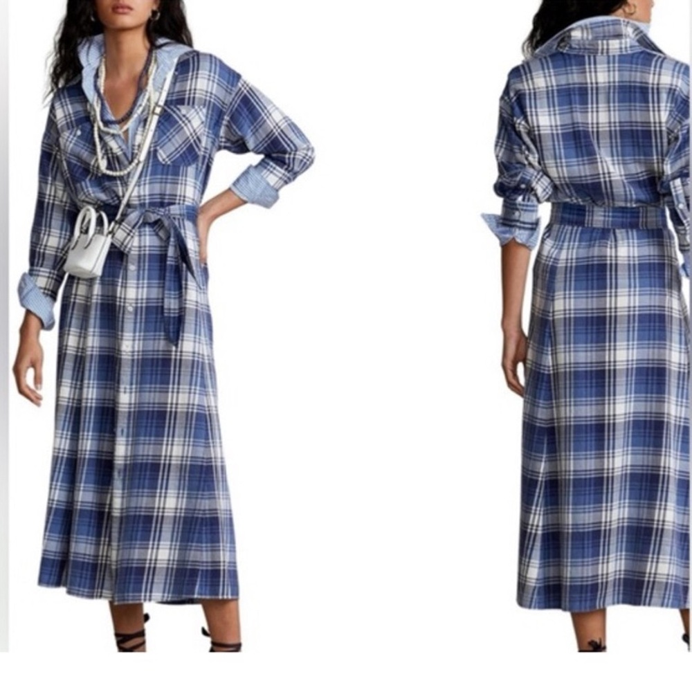 Polo Ralph Lauren long plaid shirt dress size 8